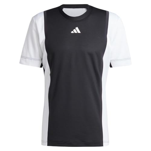 adidas Mens Tennis Heat.Rdy Freelift 3D Rib T-Shirt Pro, Black/White, Large