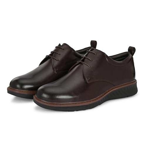 Image of Legwork Hybrid Derby Shoes for Men | Mens Brown Leather Dress Shoes | Casual Oxford with Comfort Sneaker Sole for Office & Work