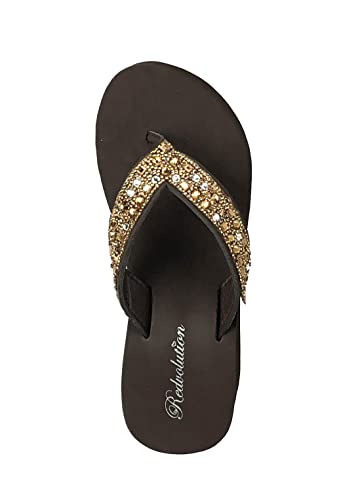 Image of REDVOLUTION New Women's Rhinestone Sandals High | Low Platform T-Strap Jewel Sandals High Wedge Flip Flops