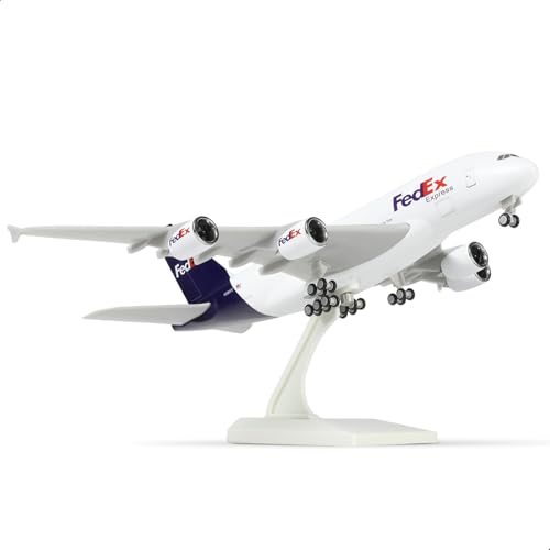 QIYUMOKE 1/240 A380 Modellflugzeug für FedEx für Airbus A380 Modellflugzeug mit Ständer (12 Zoll Länge) Vorgefertigter Modellbausatz für Erwachsene - Kreative Geschenke aus der Luftfah
