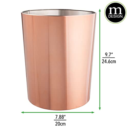 mDesign runder Mülleimer – kompakter Abfalleimer für Bad, Büro und Küche mit ausreichend Platz für den Müll – runder Papierkorb aus Metall – 2er-Set – rotgold - Image 5