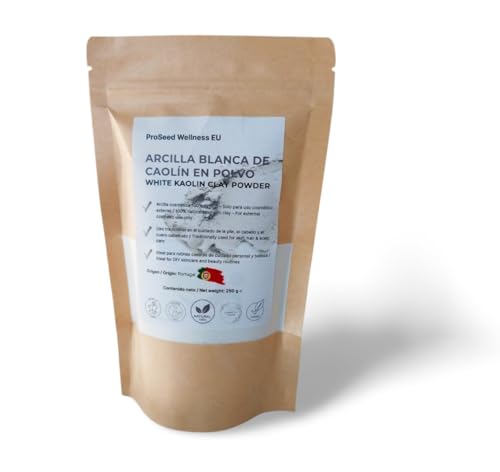 Arcilla Blanca Caolín 100% Natural de Portugal (250g) – Polvo Cosmético para Cuidado de la Piel, Limpieza Facial y Belleza Natural – White Kaolin Clay Powder for Skin Care & DIY Beauty