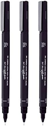uni-ball PIN-200 0.5 mm Fineliner Drawing Pen, Black Ink, Pack of 3