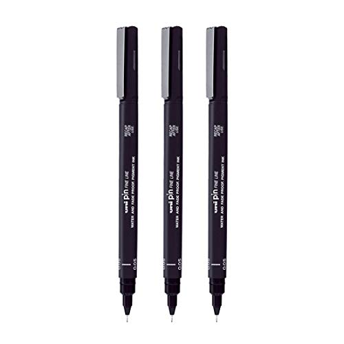 Image of uni-ball PIN-200 0.5 mm Fineliner Drawing Pen, Black Ink, Pack of 3