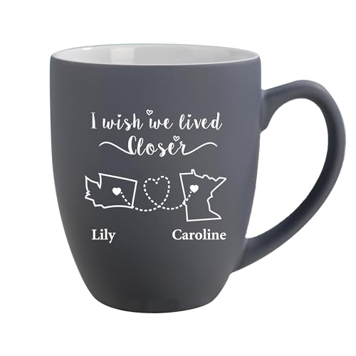 Wish We Lived Closer Mug, Customizable Coffee Mugs - Long Distance Friendship Gift, Ceramic Coffee Cup, Personalised Birthday Gifts for Women, Men, Housewarming Gift, Leaving Gifts