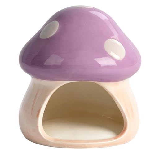 Image of AnRui Ceramic Betta Fish Tank Accessories Decor Cute Mushroom House Aquarium Decoration Hideout Cave Ornament for Small Fish, Shrimp, Goldfish and Reptiles (Purple)