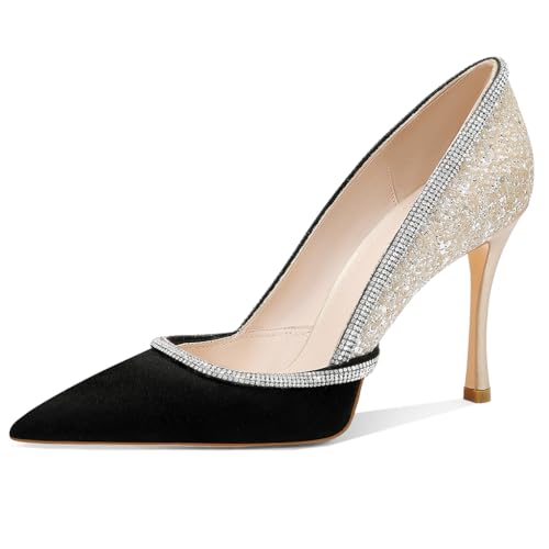 Women's Sparkly High Heels Closed Pointed Toe Pumps 3.74-inch Sexy Slip on Heels Wedding Party Pumps Shoes