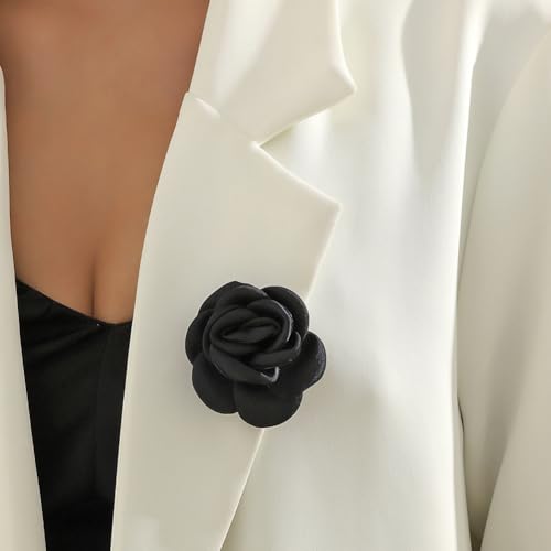 Image of Handmade Camellia Flower Boutonniere Stick Brooch for Women Bohemia Fabric Floral Lapel Pin Stylish Vintage Pin Corsage for Women Jewelry Gifts