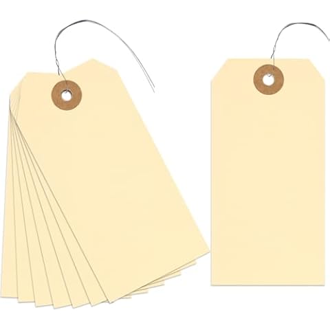 SallyFashion 120PCS Tags with Wire, Blank Shipping Tags, 4 3/4 x 2 3/8 inches Manila Hang Tags Label with Reinforced Eyelets (Brown) Cover