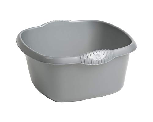TENLITE High Grade Plastic Square Washing Up Bowl | Stylish Strong Durable Bowl with High Gloss Chic Finish | Space Saving for Home Kitchen - Silver, 32cm