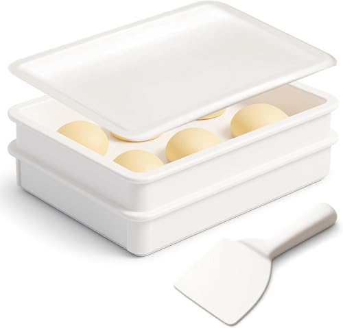 DoughMate® Artisan Kit – 2 Pizza Dough Proofing Trays, 1 Lid, and Dough Scraper – Food Contact Certified, Stackable, Made in USA