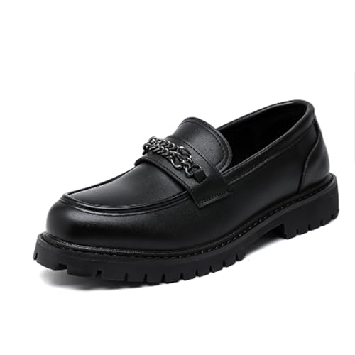 Men's Leather Platform Slip-on Penny Loafers,Classic Round Toe Lug Sole Non-Slip Business Dress Shoes,Casual Party Formal Work Shoes