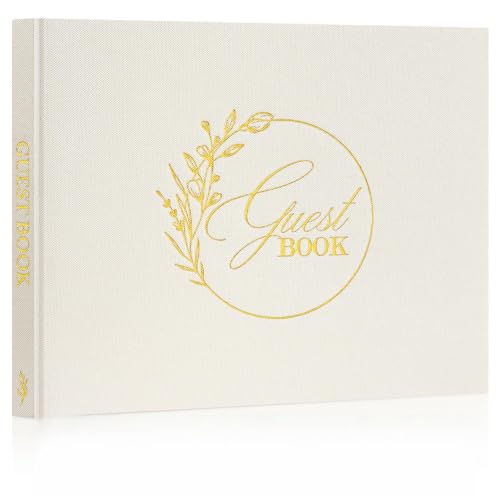 Lanpn Libro de Visitas de Boda en Blanco, Libro Firmas Boda de Lino, Libros de Firmas para Bodas, Aniversario, Bautizos, Cumpleaños, Libro de Recuerdos, álbum de Invitados de Boda (108 Páginas, Crema)