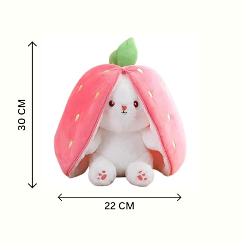 Image of Rabbit with Chain Reversible Bunny Rabbit Soft Stuffed Toys for Girls Boys Baby Kids Gift Item for Kids Strawberry Rabbit Pink Colour Teddy Bear Animal Toy 32 CM