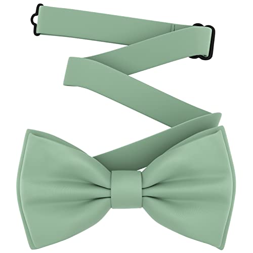 Adam Young Boy's Green Fern Bow Tie Pre-Tied Style Formal Satin Classic Bowtie for Tuxedo Faux Silk (Medium, Deep Sage)