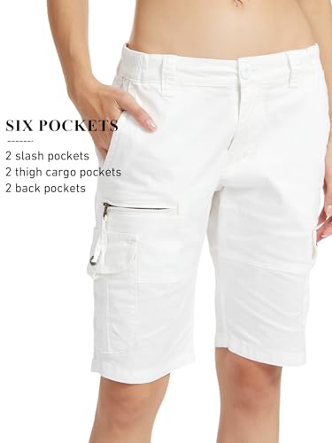 Bermuda Womens Cargo Shorts Lightweight Cotton Casual Hiking Shorts Multi-Pockets Elastic Waist3