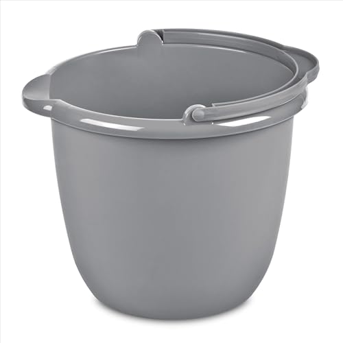 10 Qt. Spout Pail Classic Titanium Gray Plastic Bucket with Pour Spout and Handle for Cleaning Mopping Gardening