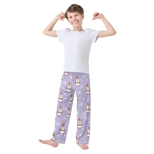 ZZXXB Xmas Penguin with Hat Boys Long Pants Soft Trousers Elastic Waist Kids Lounge Bottoms with Pockets S-XL2