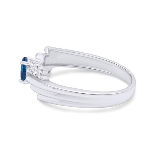 AFFY 6X4MM Oval Shape Simulated Birthstone and Round Natural Diamond Engagement Ring in 14K White Gold Over 925 Sterling Silver3