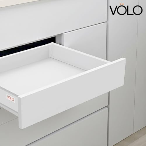 Image of VOLO Soft Close Tandem Drawer Slide System for Modular Kitchen - Double Gallery Metal Side Panels, Innotech Type, 50Kg Load Capacity | 1 Set | (White, 4 Inch X 550MM)