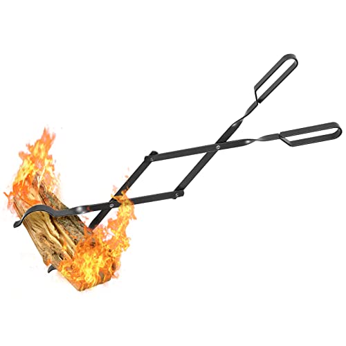 AGM Fireplace Tongs, 26" Fire Pit Accessories Firewood Tongs, Log Grabber for Thick logs, Heavy Duty Wrought Iron Fire Pit FireTongs, Campfire BBQ Stove Log Tweezers, Outdoor/Indoor Fire Pit Tools