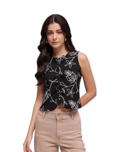 Image of Amazon Brand - INKAST Women Textured Sleeveless Peplum Tunic Top|Round Neck Multi-Tie Front Blouse|Casual Wear|
