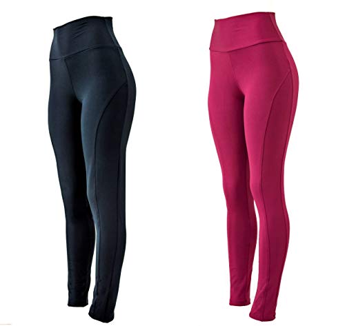 KIT 2 Leggings Montaria Suplex Cós Alto Feminino Legbrasil Preto/Bordo (GG)