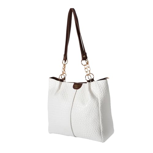 Sac Cabas Femme Tissé Blanc avec Poignée Sacoche Bandoulière