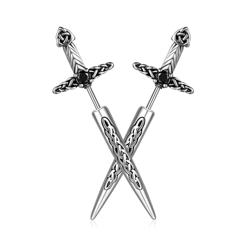 HANRESHE Sword Stud Stud Earrings for Men Stainless Steel Sword Cross Gothic Earrings Jewelry