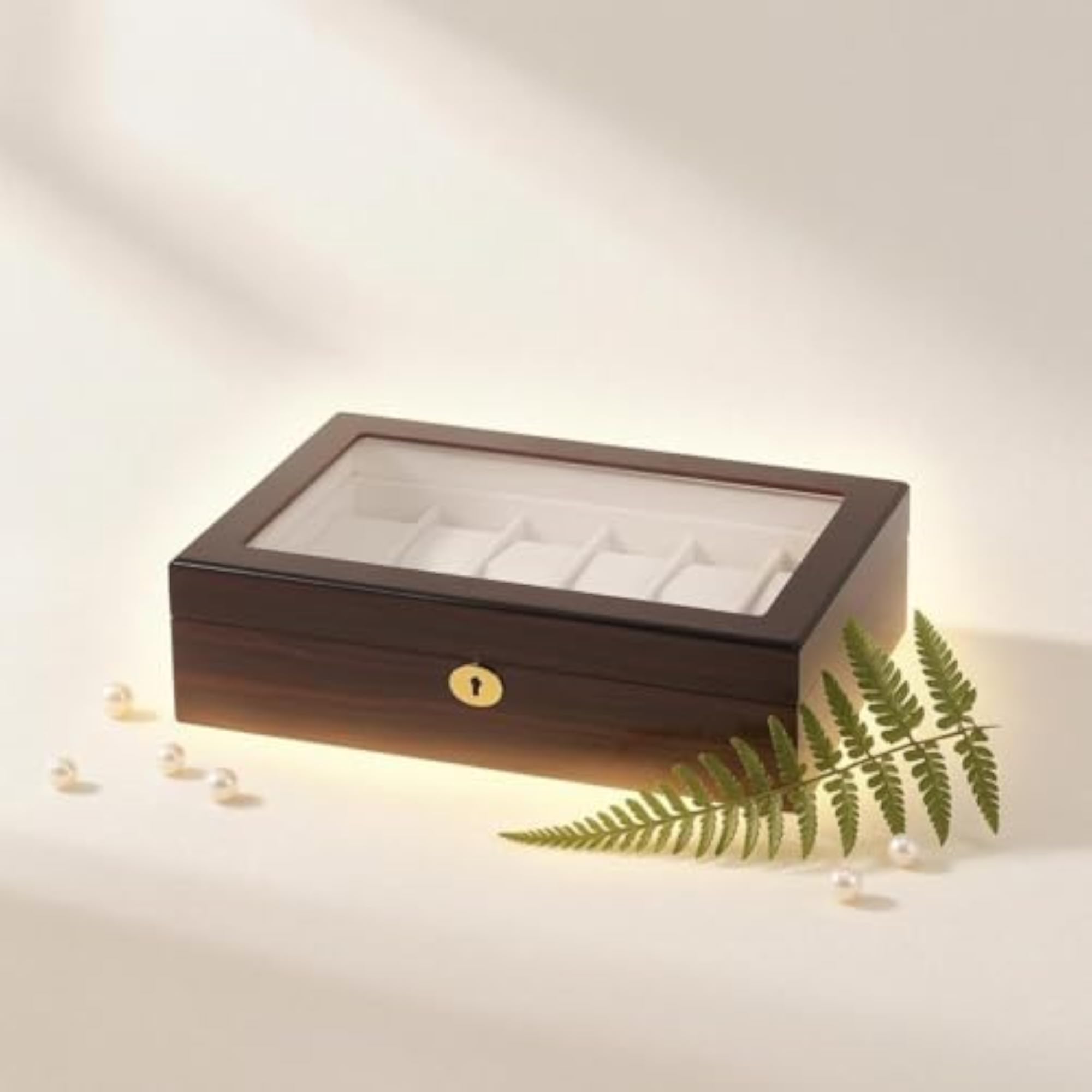 Lacquered Glass-Top Wooden Watch Box