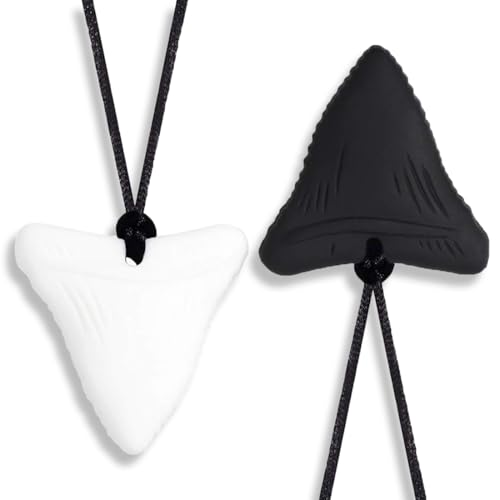 AOEVUIR 2 Pcs Collar Mordedor de Silicona, Forma de Diente de Tiburón, Suave y Sensorial, Ideal para Adultos, Bebés, Niños con Autismo, TDAH y Dentición