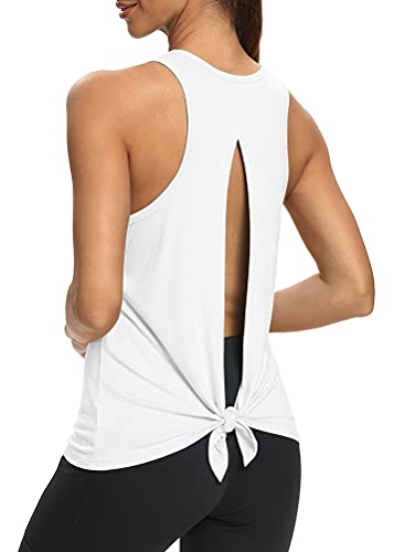 Mippo Workout Tops for Women Yoga Tank Tops for Women Open Back Shirts for Women High Neck Athletic Tee Shirts for Women Gym Clothes for Women White S