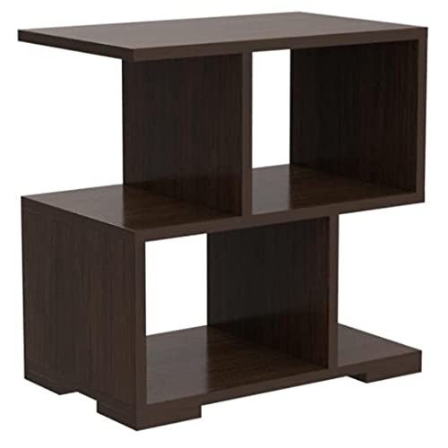 Image of Wooden Bedside Table for Bedroom | Modern Side Table for Living Room | Small Nightstand /End Table with Open Shelf | Compact Table for Home (Brown,)