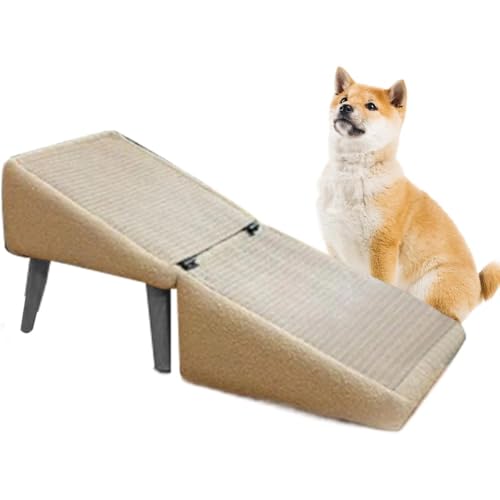 「FLYKING」 犬用スロープ、オットマンランプフレーム、犬用階段、木製フットスツール、大型犬、中型犬、小型犬に適しています ペット用折りたたみチェア ノンスリップ表面/折りたたみ式&ポータブル小型動物の子犬や子猫用 (カーキ)