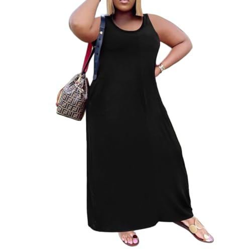 Image of TOPSRANI Womens Plus Size Maxi Dresses for Women Oversize Casual Short Sleeve V Neck Loose Plain Solid Trendy Summer Dress