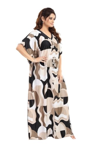 Image of Kaftan Printed Cotton Maxi Dress /Nighty /Nightdress for Ladies /Girls /Women | Free Size