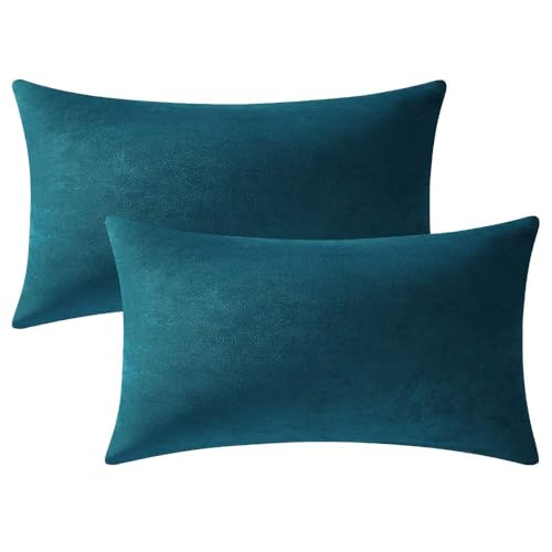 Image of Holland Velvet Rectangular Cushion Covers Pack of 2 | 12 inch x 18 inch / 30 x 46 cm, Teal Green | Soft Pillow Covers Cushion Case for Sofa Bedroom Chair Car, Home Decor
