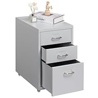 HollyHOME Mobiler Aktenschrank mit 3 Schubladen, rollbarer Aktenordner unter dem Schreibtisch, Aufbewahrungsschrank aus Metall mit Rollen für Zuhause und Büro,Hellgrau