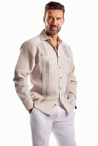 Mojito Men’s Plus Size 100% Linen Guayabera Shirt – Two Pockets, Embroidered Detail4