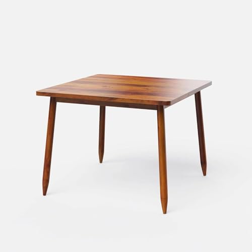 Image of Wooden Dining Table Set with 4 Chairs, Natural Oak, Rectangular, Modern Style, Cane Back Chairs with Cushions (Whie Cushion Table (100 cm x 100 cm x 76 cm))