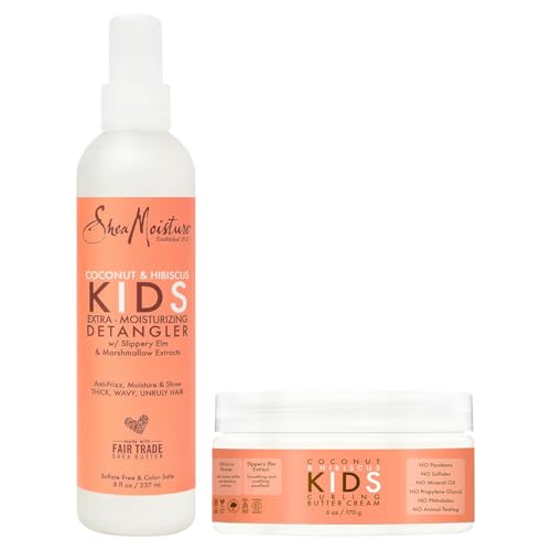 Image of SheaMoisture Kids Curly Hair Bundle, Coconut & Hibiscus Curling Butter Cream + Extra-Moisturizing Detangler Spray, Anti-Frizz Hair Products, Natural