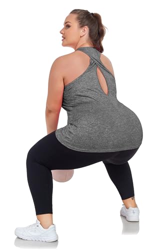Image of ForHailey Women's Plus Size Cross Back Workout Tank Tops Athletic Shirts