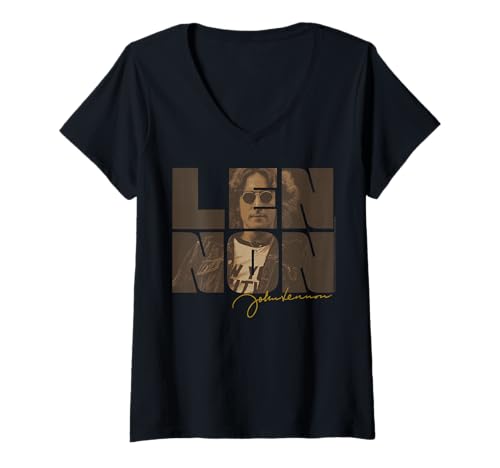 Womens John Lennon Retro Photo Art Design V-Neck T-Shirt