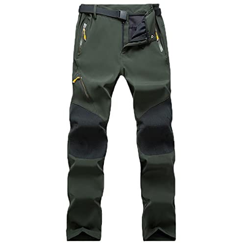 ASPFEIWELL Men's Winter Hiking Pants Fleece Lined Softshell Skiing Snow Pants for Men Windproof Waterproof Mountain Climbing Camping Outdoor Trousers Army Green