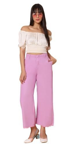 Image of TWGE Women's High Waist Wide Leg Jeans - Single Button, Stretchable Denim Pants - Ankle Length - Stylish Casual Wear
