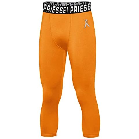 Youth Boys Compression Pants 3/4 Basketball Leggings Sports Tights Football Running Baselayer - orange - L Cover