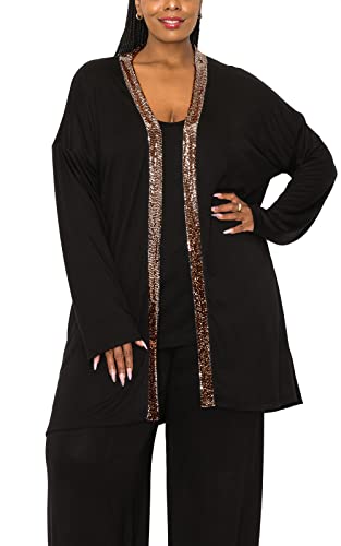 COIN 1804 Womens Plus Size Sequin Contrast Cardigan Curve