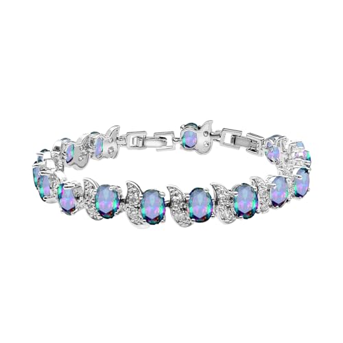 Image of LMXXVJ Fashion Tennis Bracelet Created Emerald White Gold Plated Charm Bracelet Gifts Jewelry for Women