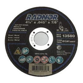 Radnor 25-Pack 4-1/2 x .045 x 7/8" Aluminum Oxide Type 1 Grinding & Cut-Off Wheels Heavy-Duty Bonded Abrasive Discs for Angle Grinders, Metal Fabrication, Welding Prep & Industrial Cutting