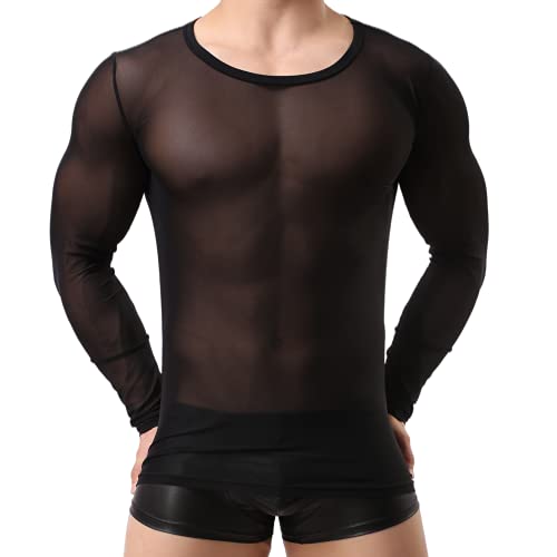 Men's Sexy Tank Top, Mesh Long Sleeves Transparent T-Shirt See Through Vest3